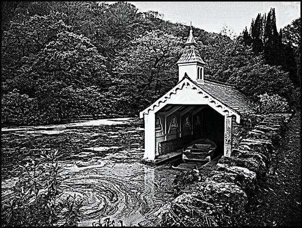 Trevarno Gardens Boat-house - BW Poster.jpg